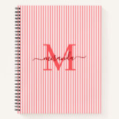 Carnet Modern Red & White Stripes Monogram Name (Devant)
