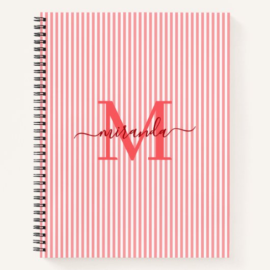 Carnet Modern Red & White Stripes Monogram Name (Devant)