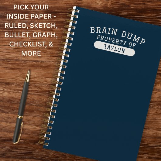 Carnet Modern School Brain Dump List Funny Navy Blue