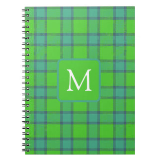 Carnet Modern stylish green &blue Plaid tartan monogram