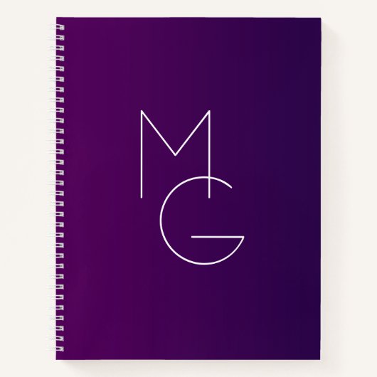Carnet Moderne 2 Initiales | Ombre Subtile Violet Foncé (Devant)