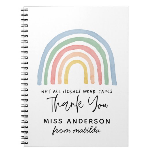 Carnet Moderne aquarelle arc-en-ciel professeur merci cad (Devant)