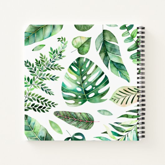 Carnet Moderne Aquarelle tropicale feuille feuillage vert (Dos)