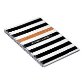 Carnet Moderne Black Stripes FAUX Orange Glitz et nom (Côté Droit)