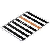 Carnet Moderne Black Stripes FAUX Orange Glitz et nom (Côté gauche)