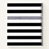 Carnet Moderne Black Stripes FAUX Silver Glitz et nom (Dos)
