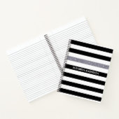 Carnet Moderne Black Stripes FAUX Silver Glitz et nom (Intérieur)