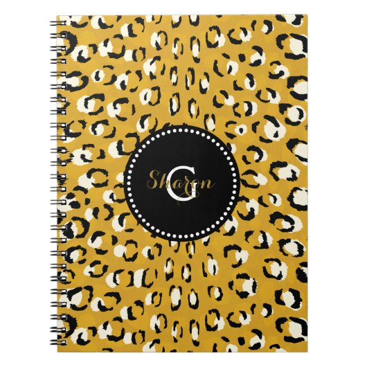 Carnet Moderne chic imprimé guépard doré à monogramme (Devant)