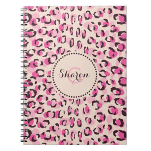 Carnet Moderne chic imprimé motif guépard rose monogramme