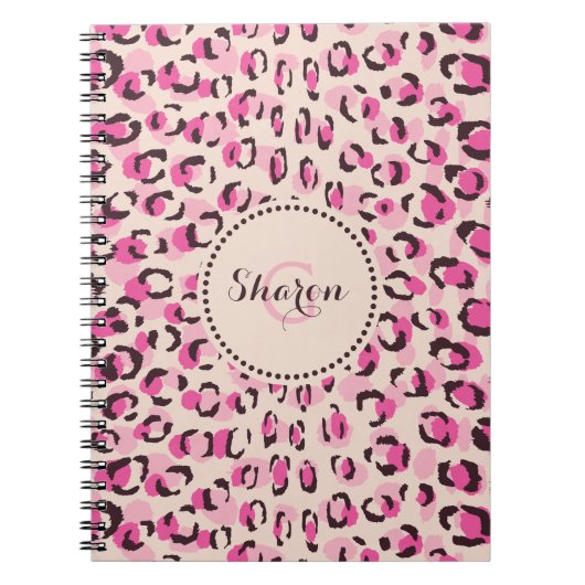 Carnet Moderne chic imprimé motif guépard rose monogramme (Devant)