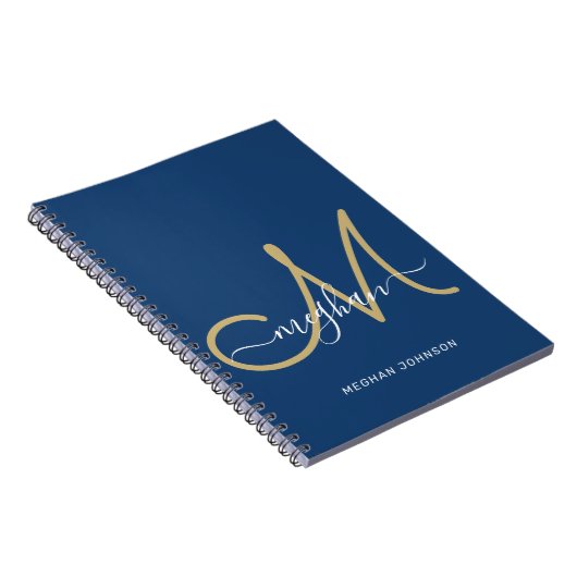 Carnet Moderne Chic Marine Or Monogramme Script (Côté Droit)