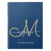 Carnet Moderne Chic Marine Or Monogramme Script (Devant)