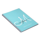 Carnet Moderne Chic Monogramme Script Blanc Bleu Clair (Côté Droit)