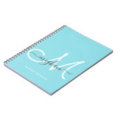 Carnet Moderne Chic Monogramme Script Blanc Bleu Clair (Côté gauche)