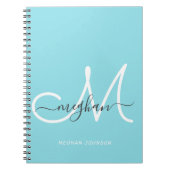 Carnet Moderne Chic Monogramme Script Bleu Clair et Blanc (Devant)
