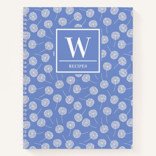 Carnet Moderne Corfleur Bleu Dandelion Monogramme Recette (Devant)