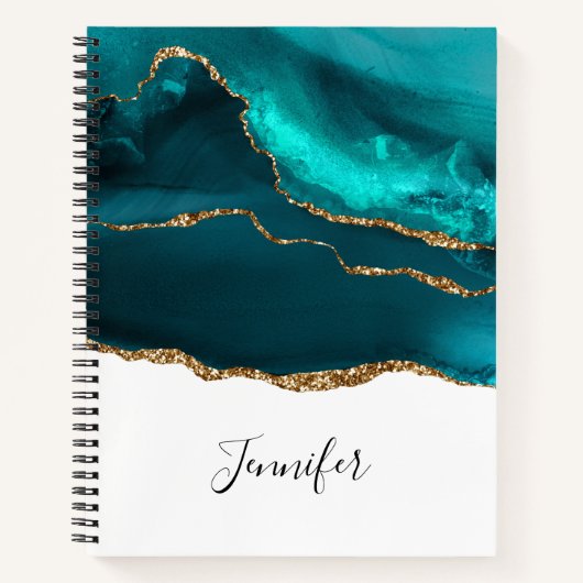 Carnet Moderne Design Turquoise Agate & Gold Ribbon sur B (Devant)