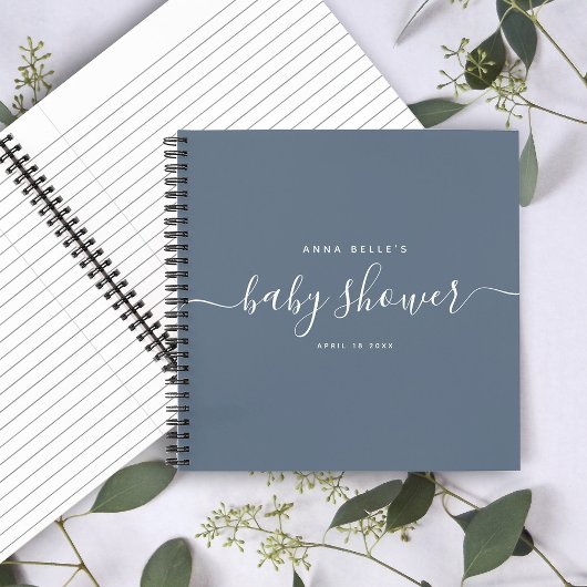 Carnet Moderne Dusty Blue Chic Script Baby shower invité