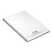 Carnet Moderne Élégant Minimaliste Noir Blanc Monogrammé (Côté Droit)