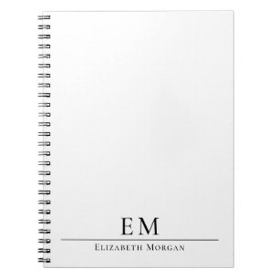 Carnet Moderne Élégant Minimaliste Noir Blanc Monogrammé