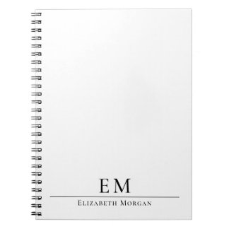 Carnet Moderne Élégant Minimaliste Noir Blanc Monogrammé