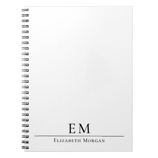 Carnet Moderne Élégant Minimaliste Noir Blanc Monogrammé (Devant)