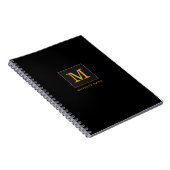 Carnet Moderne Élégant Monogramme Nom Noir Or (Côté Droit)