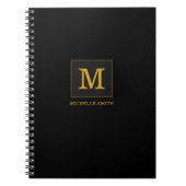 Carnet Moderne Élégant Monogramme Nom Noir Or (Devant)