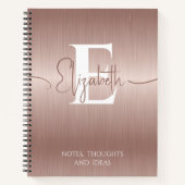 Carnet Moderne Élégant Rose Or brossé Métal Monogramme (Devant)