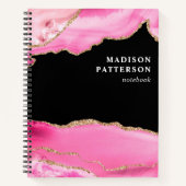Carnet moderne en marbre rose or Girly Chic Nom (Devant)