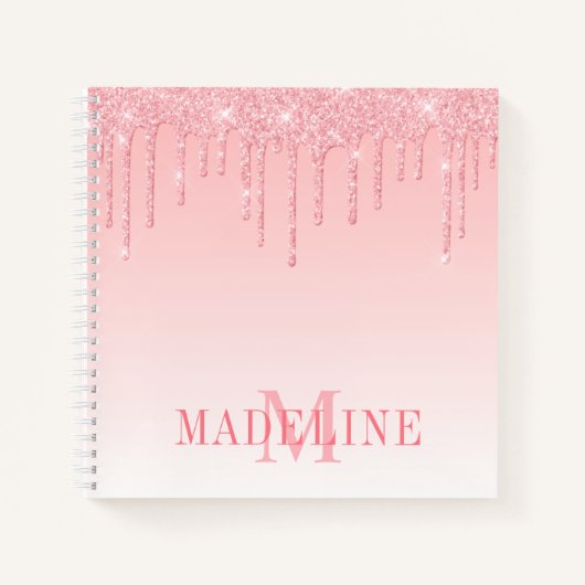 Carnet Moderne et élégant rose poudré pailleté monogramme (Devant)