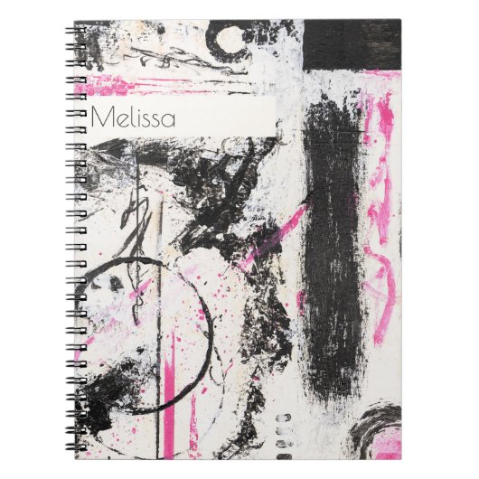 Carnet Moderne expressif rose et noir abstrait peint (Devant)