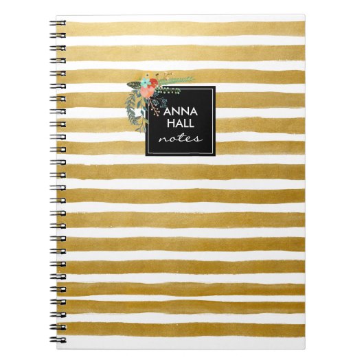 Carnet moderne Floral et Gold Foil Stripes (Devant)