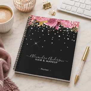 Carnet Moderne floral rose botanique diamants paillettes