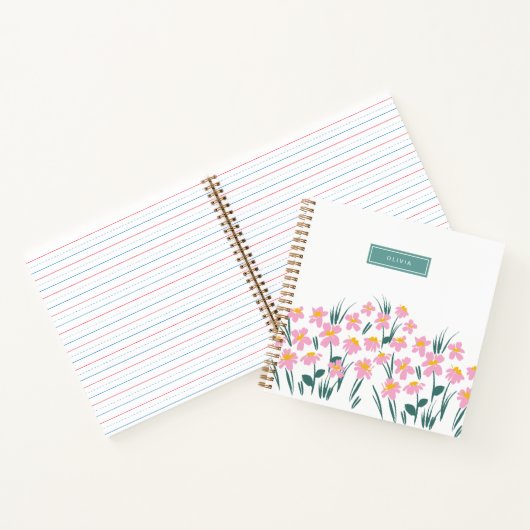 Carnet Moderne florale élégante girly bleu chic (Intérieur)