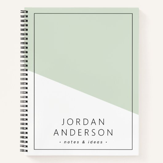 Carnet moderne géométrique sauge vert nom blanc et texte (Devant)