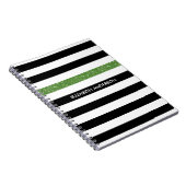 Carnet Moderne Grilles Noires FAUX Vert Glitz et nom (Côté Droit)