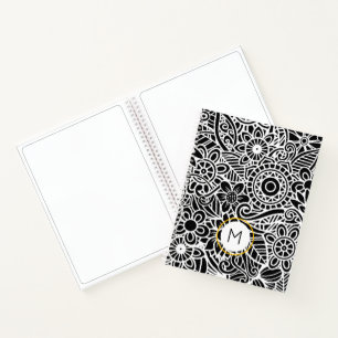 Carnet Moderne Mandela Floral Blanc Noir INITIAL Chic