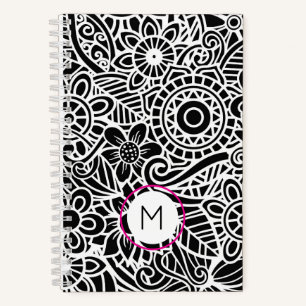 Carnet Moderne Mandela Floral Noir Blanc Rose Chic