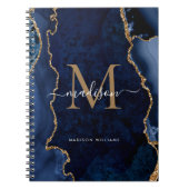 Carnet Moderne Marine Blue Gold Agate Géode Monogramme Sc (Devant)