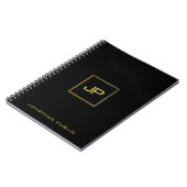 Carnet Moderne modèle noir monogrammé or élégant (Côté gauche)