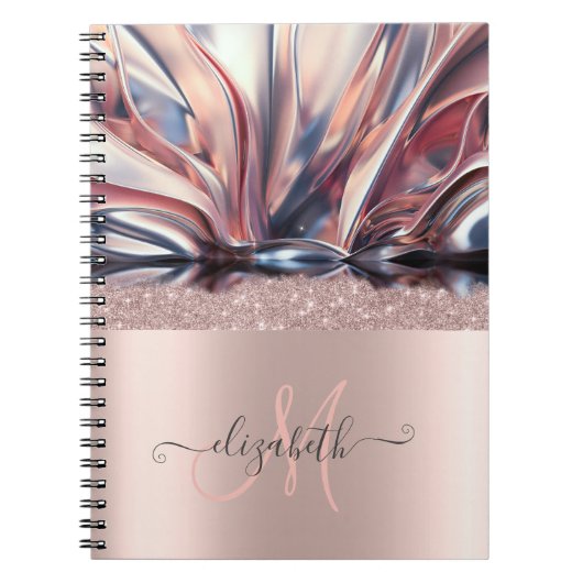 Carnet Moderne Monogramme Abstrait Rose Gold Pailleté (Devant)