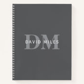 Carnet Moderne Monogramme et Nom Gris Foncé Élégant (Devant)