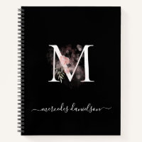 Moderne Monogramme Floral Blanc Noir Rose Pâle