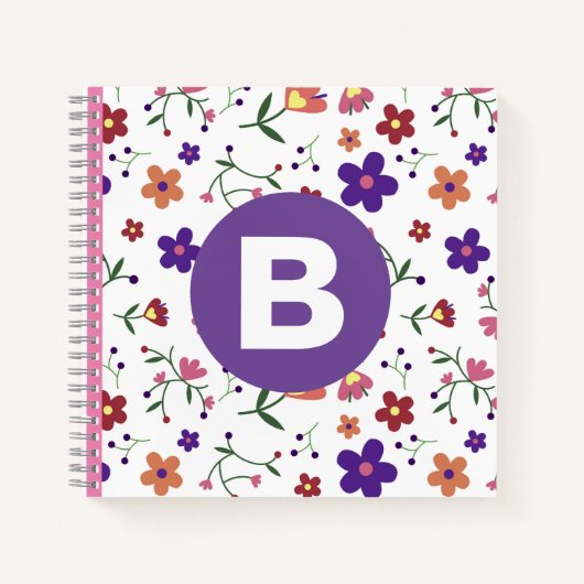 Carnet Moderne monogramme floral coloré violet (Devant)