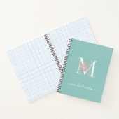 Carnet Moderne Monogramme Floral Vert Menthe Rose (Intérieur)