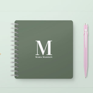 Carnet Moderne Monogramme Professionnel Sage Vert