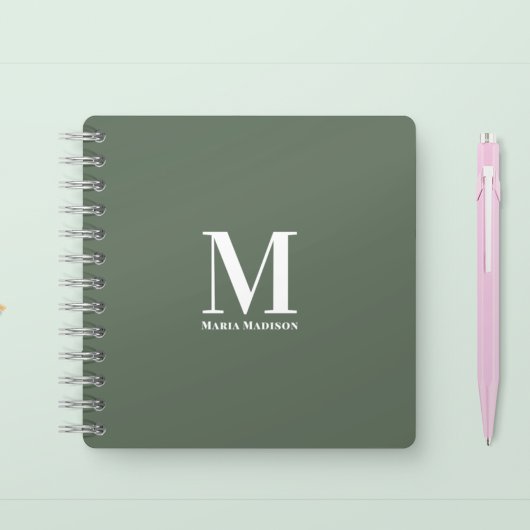 Carnet Moderne Monogramme Professionnel Sage Vert