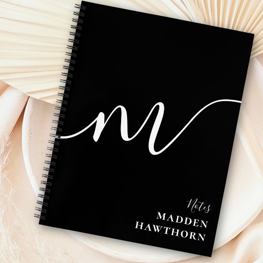 Carnet Moderne Monogramme Script Calligraphie noir blanc