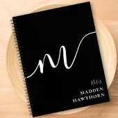 Carnet Moderne Monogramme Script Calligraphie noir blanc